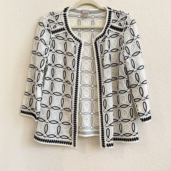 Chicos Travelers Women’s Black White  Jacket Chicos Size 00 US Size 2 Soutache - Picture 4 of 8